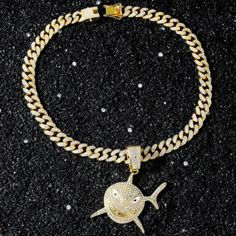 Necklace with Gold Rhinestone Shark Pendant