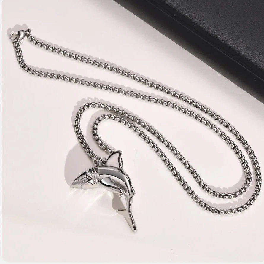 Men's Shark Pendant Necklace in Silver