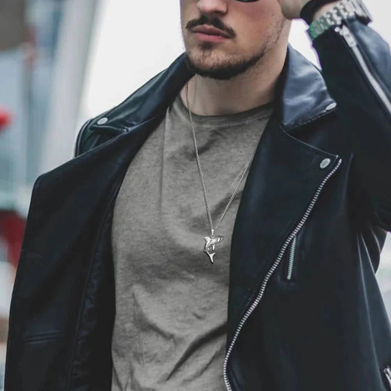 Men's Shark Pendant Necklace in Silver