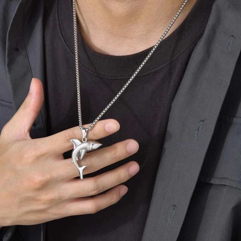 Men's Shark Pendant Necklace in Silver