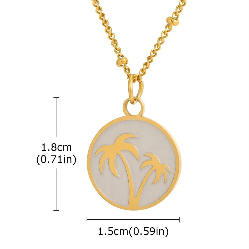 Necklace with round pendant and palm tree motif