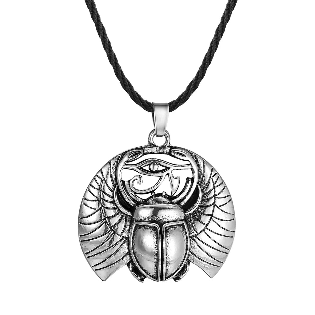 Necklace with Egyptian Scarab and Eye of Horus Pendant in silver