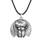 Necklace with Egyptian Scarab and Eye of Horus Pendant in silver