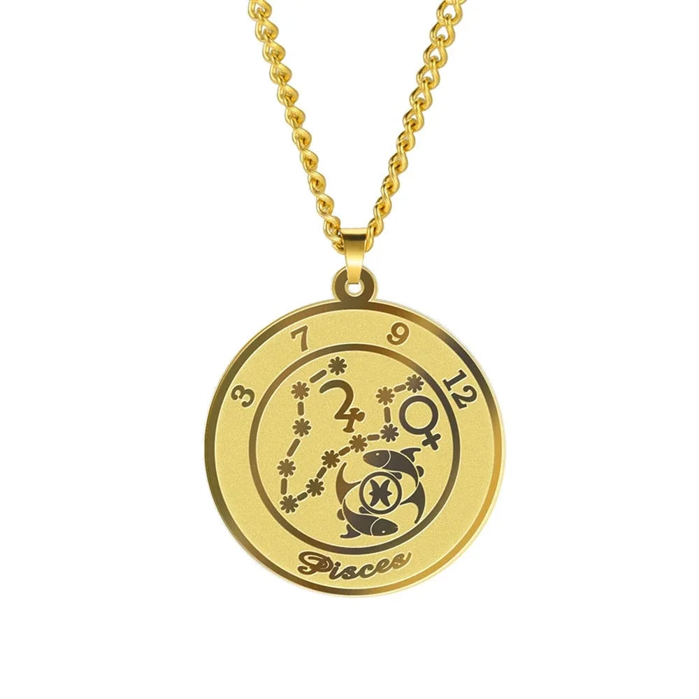 Astrological Zodiac Sign Pendant Necklace for Men or Women