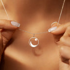 Necklace with symbolic Islamic crescent moon and star pendant, Arabic silver