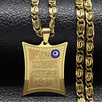Long necklace with Arabic Ayatul Kursi amulet pendant, Islamic Muslim, gold