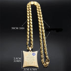 Long necklace with Arabic Ayatul Kursi amulet pendant, Islamic Muslim