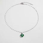 Necklace with Colorful Four-Leaf Clover Pendant in gold and green

