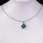 Necklace with Colorful Four-Leaf Clover Pendant in silver and green