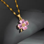 Necklace with Colorful Four-Leaf Clover Pendant in gold and rose