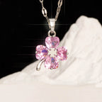 Necklace with Colorful Four-Leaf Clover Pendant in silver and rose