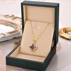 Necklace with Four-Leaf Clover Pendant in Purple Zircon