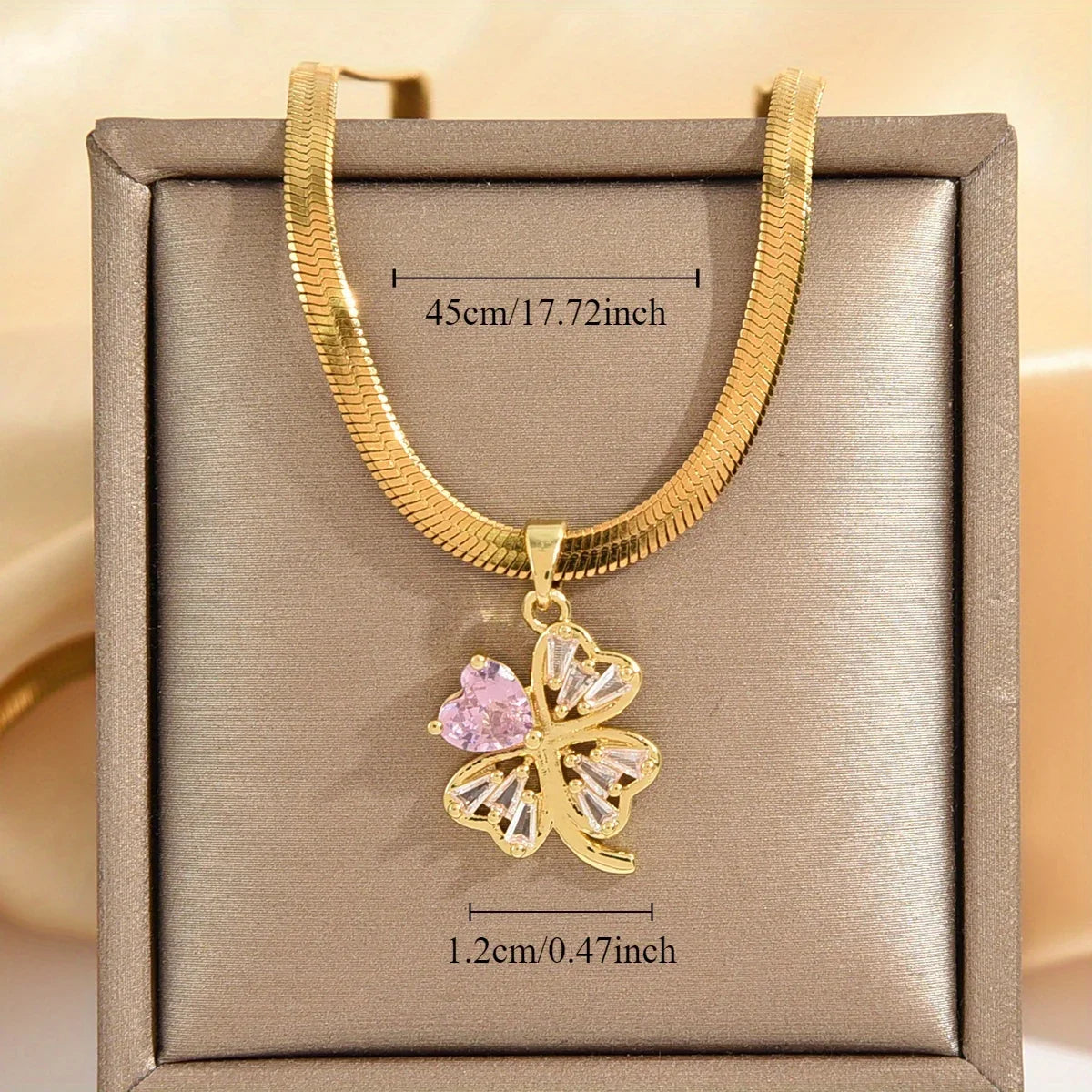 Necklace with Four-Leaf Clover Lucky Charm Pendant and Zircon
