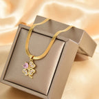Necklace with Four-Leaf Clover Lucky Charm Pendant and Zircon