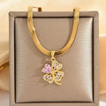 Necklace with Four-Leaf Clover Lucky Charm Pendant and Zircon