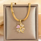 Necklace with Four-Leaf Clover Lucky Charm Pendant and Zircon