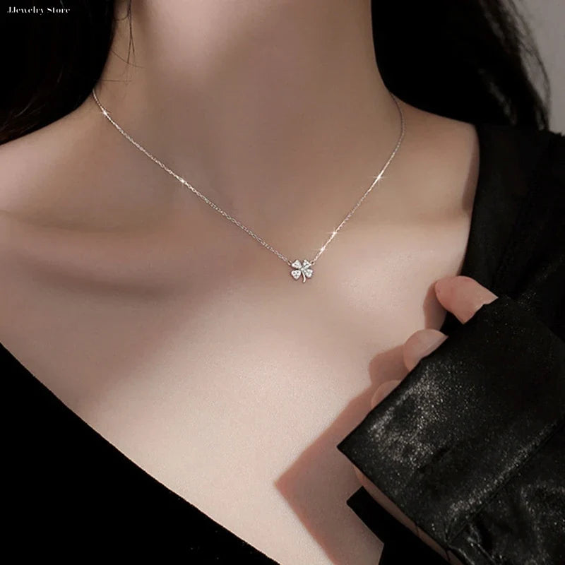 Four-Leaf Clover Good Luck Pendant Necklace for Women