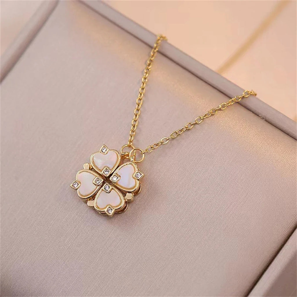 Choker Necklace with Lucky Four-Leaf Clover Pendant in gold
