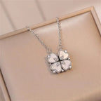 Choker Necklace with Lucky Four-Leaf Clover Pendant in silver