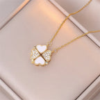 Necklace with Four-Leaf Clover Heart Pendants in gold