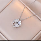 Necklace with Four-Leaf Clover Heart Pendants in silver