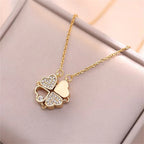 Necklace with Four-Leaf Clover Heart Pendants in gold
