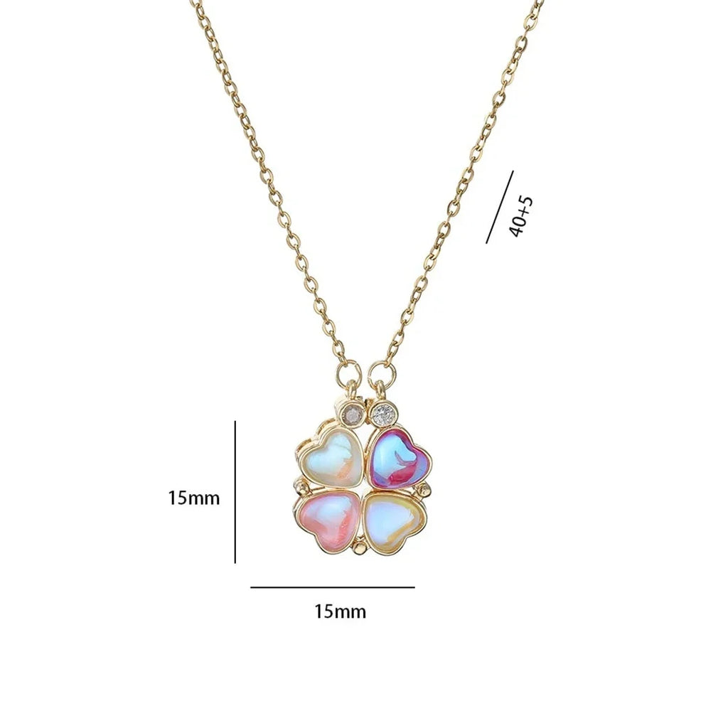 Choker Necklace with Heart and Four-Leaf Clover Pendants for Women
