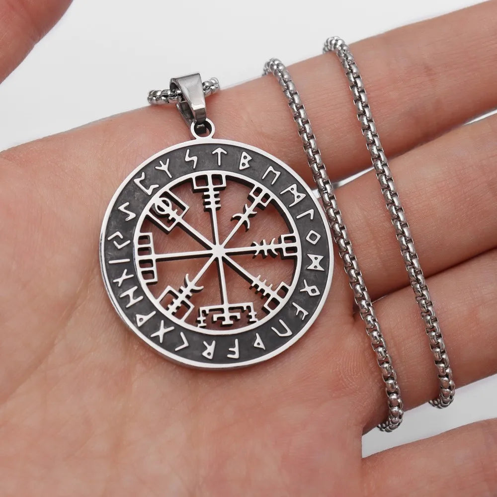 Silver Vegvisir Compass Viking Pendant Necklace