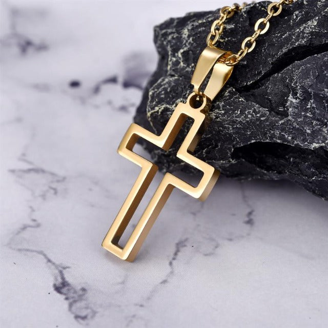 Christian Necklace Jesus Cross Pendant for Men and Women gold