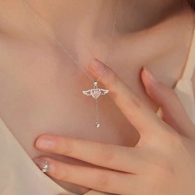 Rose Angel Wings Heart Necklace