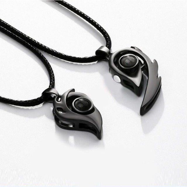 Separable Heart Necklace for Couples black