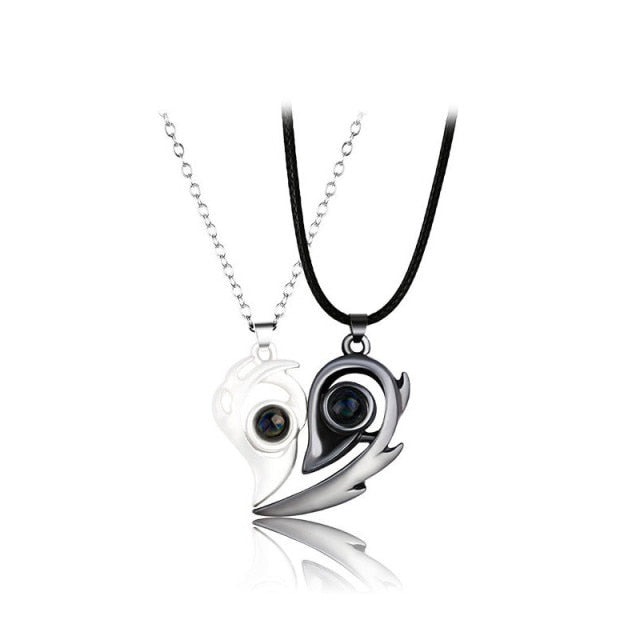 Separable Heart Necklace for Couples black and silver