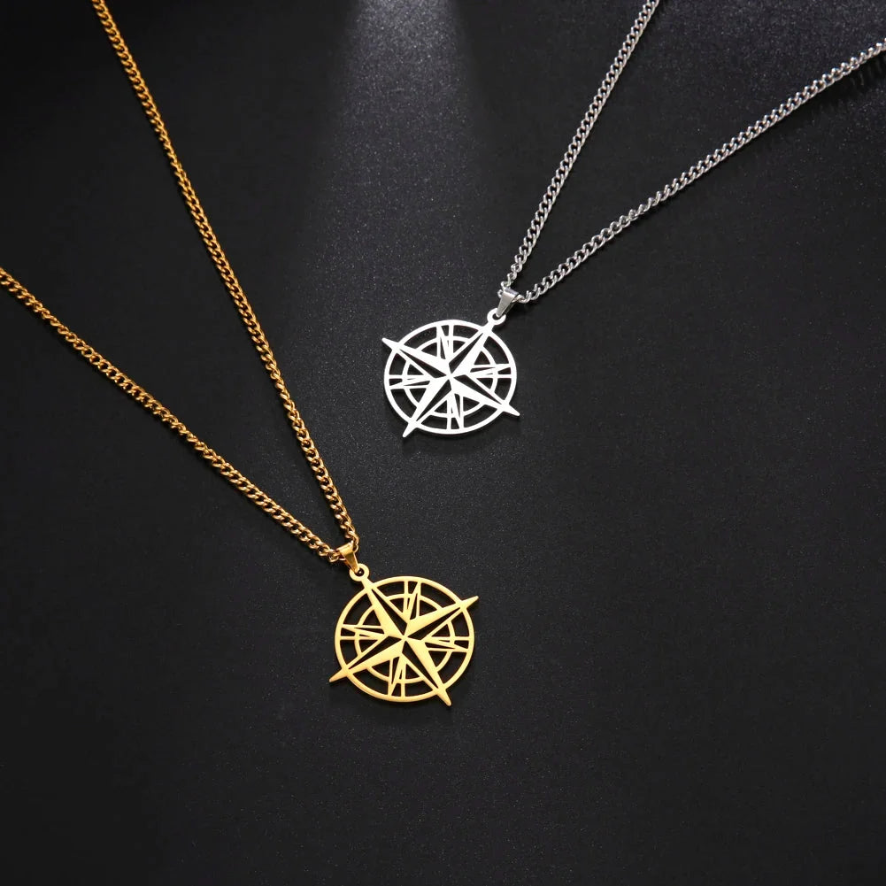 Compass Necklace with Wind Rose Compass Pendant silver