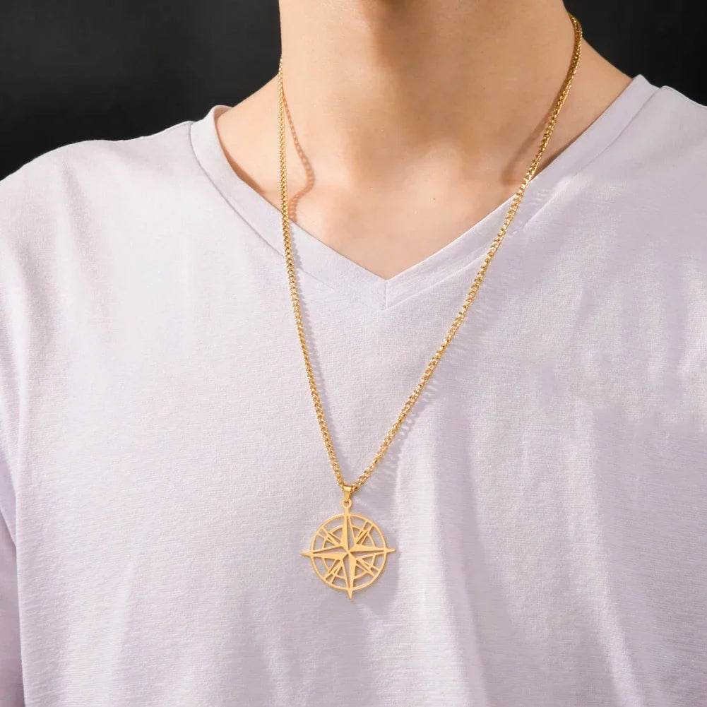 Compass Necklace with Wind Rose Compass Pendant gold