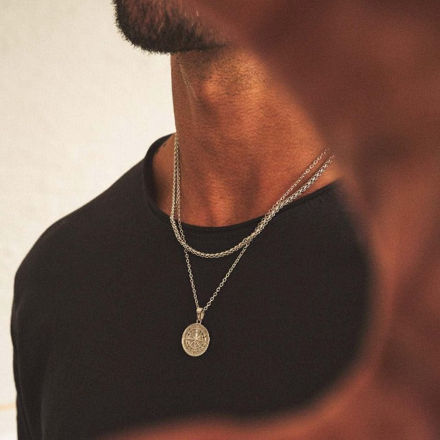 Compass Necklace for Men Gold & Silver silver