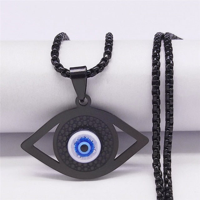 Blue Greek Turkish Evil Eye Necklace Matiasma Mataki Black Pendant