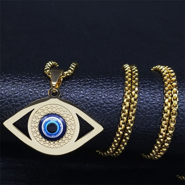 Blue Greek Turkish Evil Eye Necklace Matiasma Mataki Gold Pendant