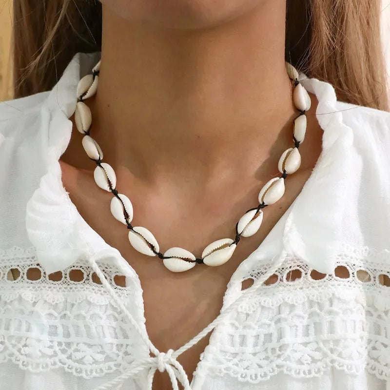 White and black cowrie shell necklace