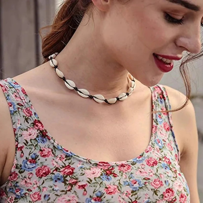 White and black cowrie shell necklace