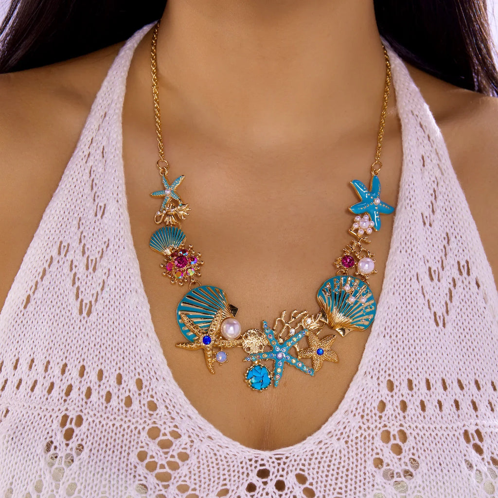 Gold and blue shell necklace