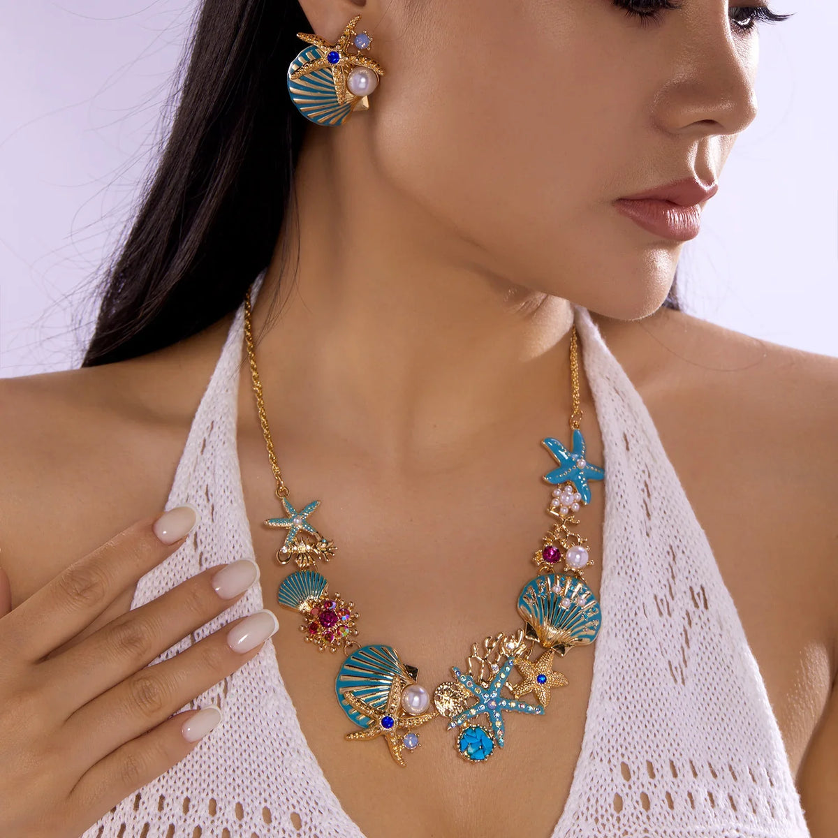 Gold and blue shell necklace