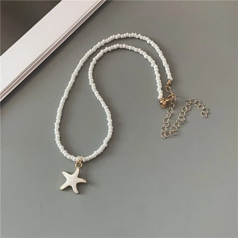 Colorful White Seashell Starfish Necklace