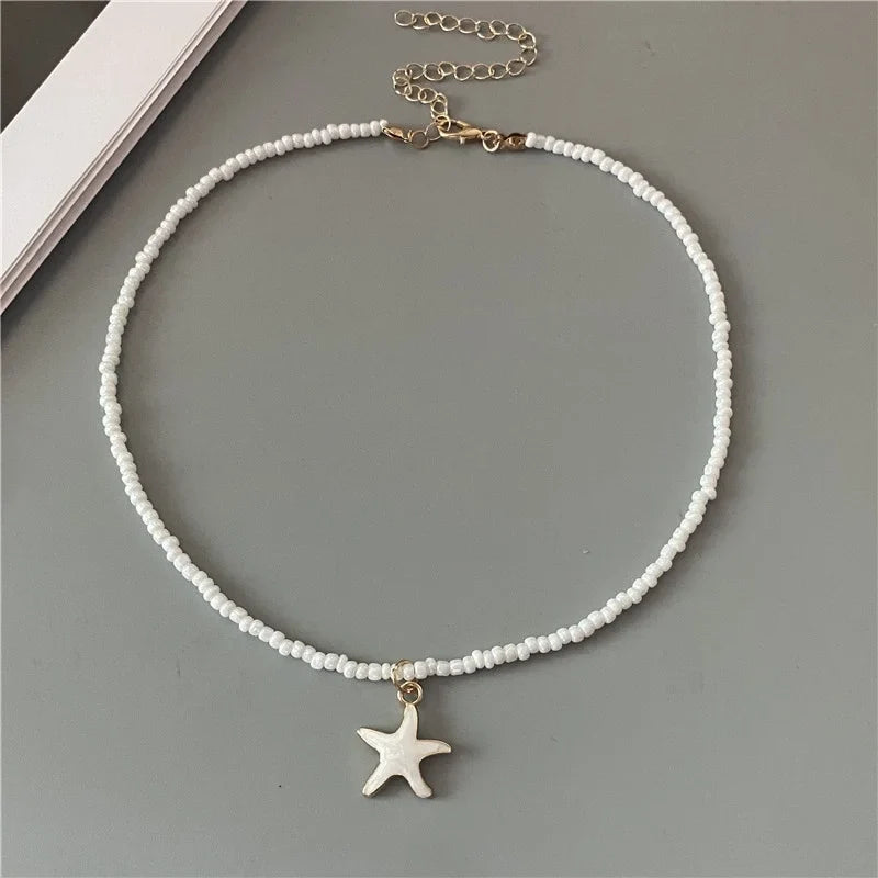 Colorful White Seashell Starfish Necklace