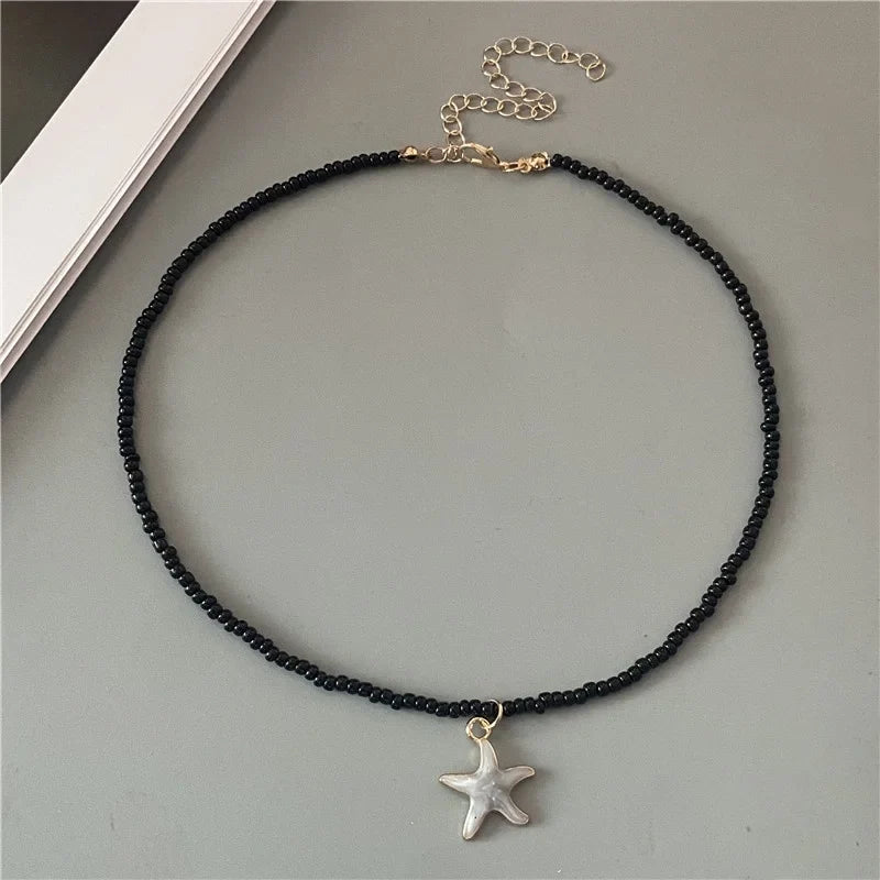 Colorful Black Seashell Starfish Necklace