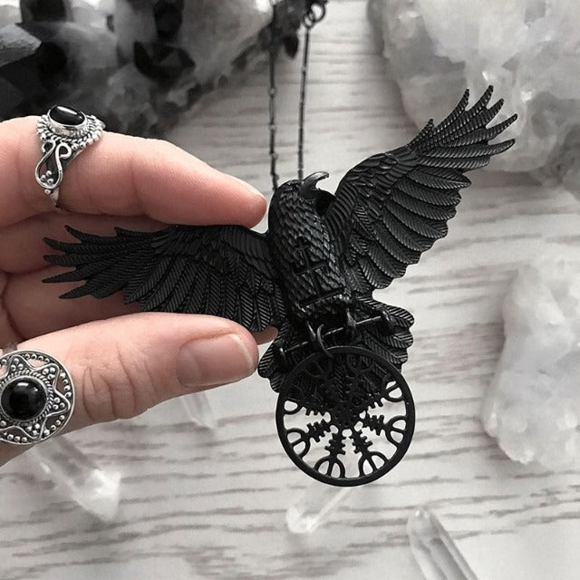 Odin's Raven Necklace Celtic Viking Pendant for Men and Women Nordic
