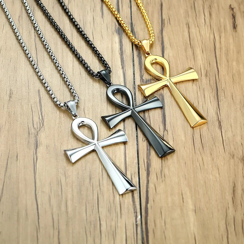 Egyptian Cross Necklace Gold Silver Black Pendant