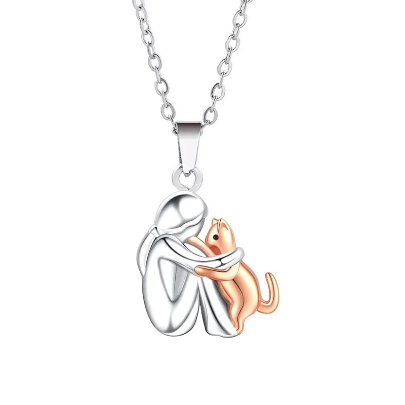 Cat and Owner Love Hug Necklace