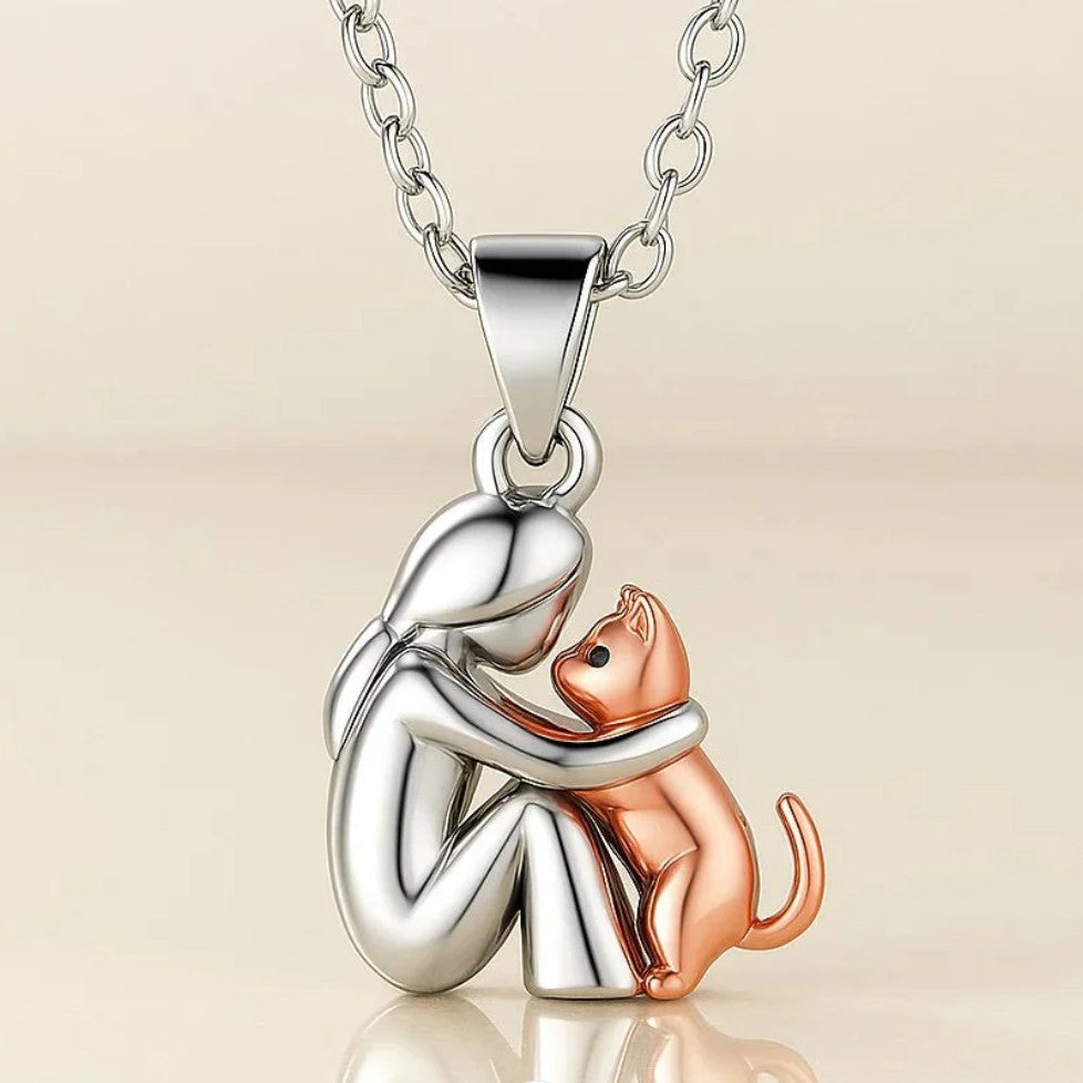 Cat and Owner Love Hug Necklace