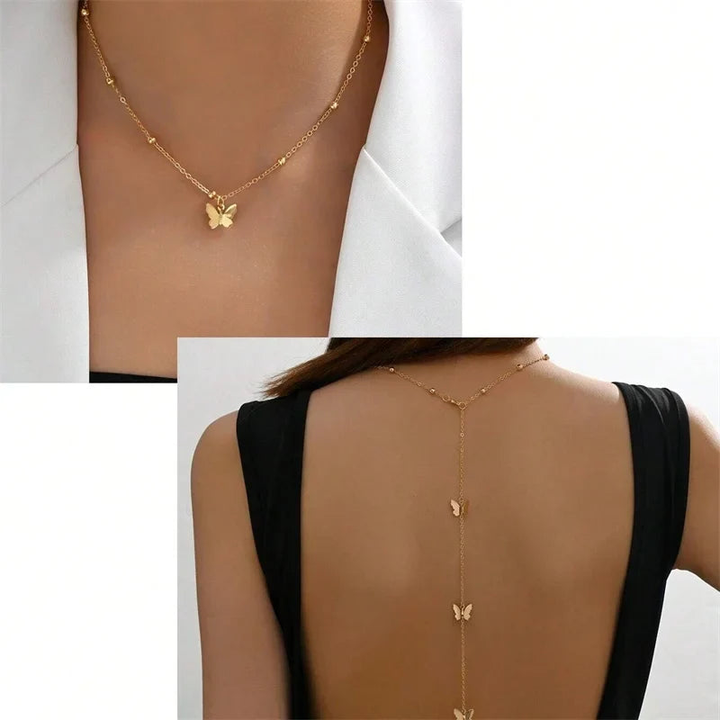 Butterfly back necklace - women’s back chain gold