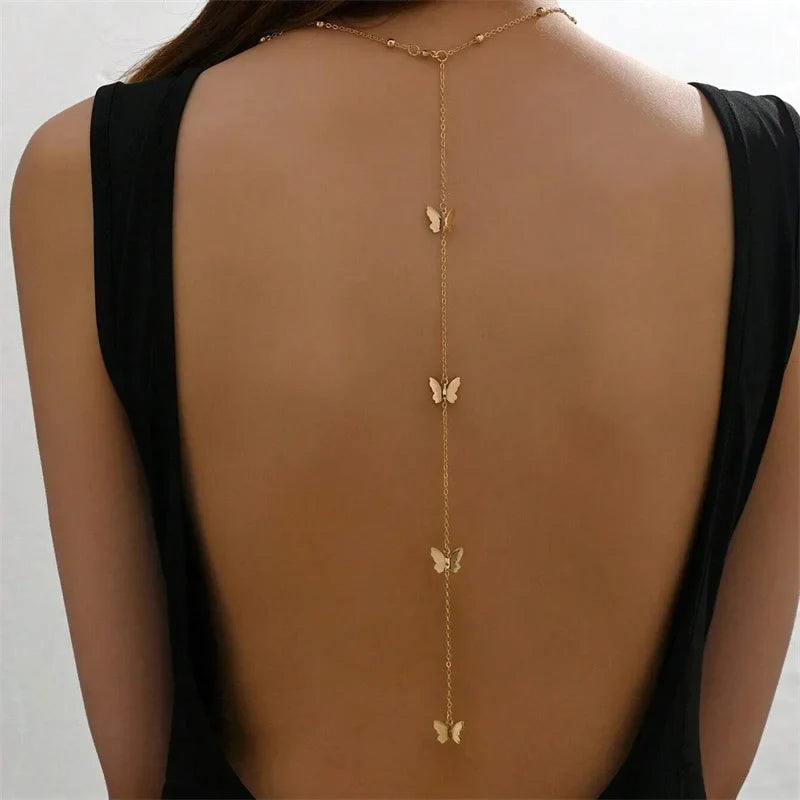 Butterfly back necklace - women’s back chain gold